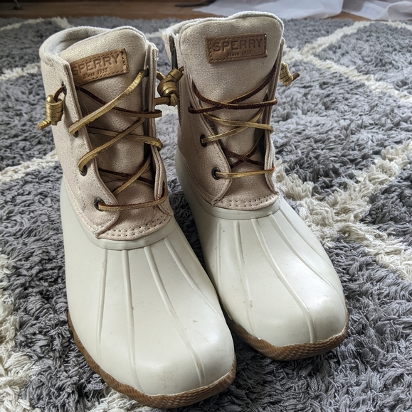 Sperry Women's Saltwater Rain Boot Gold Sparkle Size Women's 9.5 - Picture 3 of 7